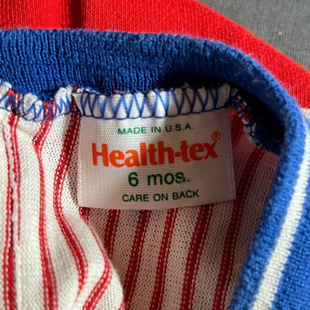Vintage Health-Tex Romper‎ Baby Size 6 Months Red Striped Short Sleeves USA